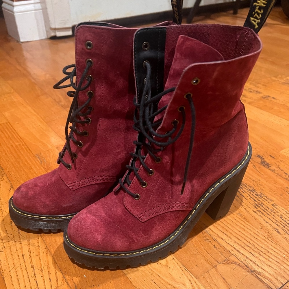 Maroon Suede Heeled Kendra Doc Marten Boots